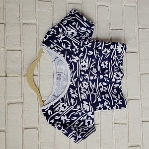 Vintage Crop Top Lycra Spandex/Cotton Medium Blue & White